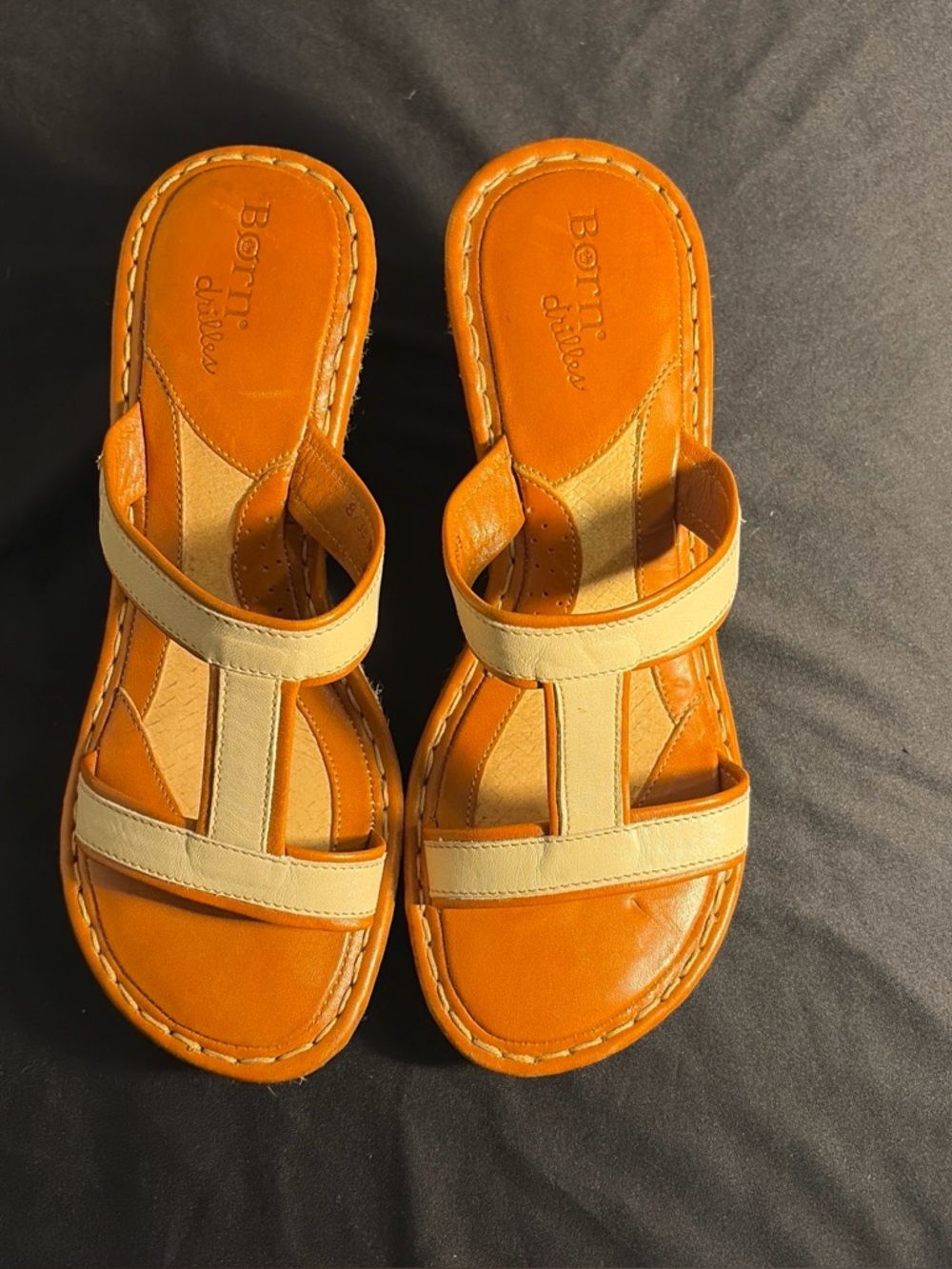 Born Orange Leather Slide Sandals